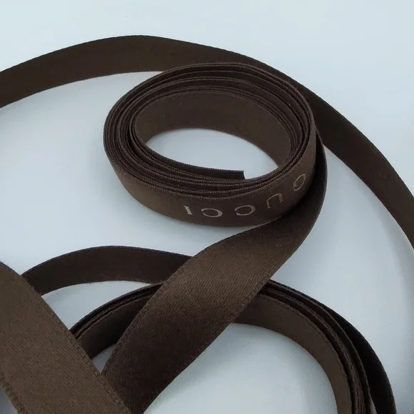 GUCCI Brown Logo Ribbon 2 Yards Authentic Designer Packaging Satin O.5" Inch - Picture 2 of 3